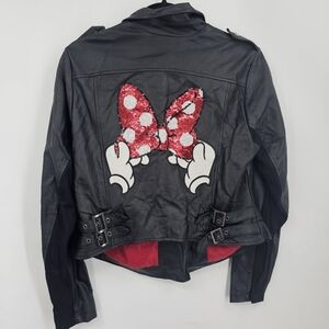 Disney Minnie Mouse Black Faux Leather Moto Jacket 00 / XS